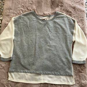 Y2k ANN TAYLOR LOFT GRAY/IVORY SWEATER TOP BLOUSE SIZE M